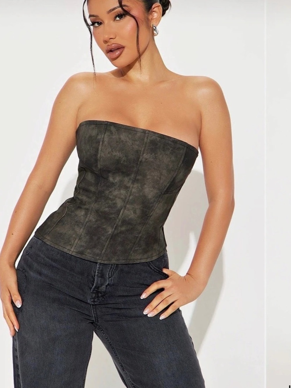 Fashion nova Frankie asymmetrical washed Corset Top in Charcoal